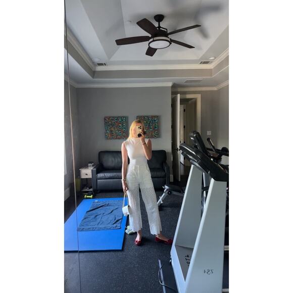 VERONICA BEARD White 100% Cotton Lace Eyelet Scalloped Cuff Riggs Pants Size 8 - Picture 13 of 14